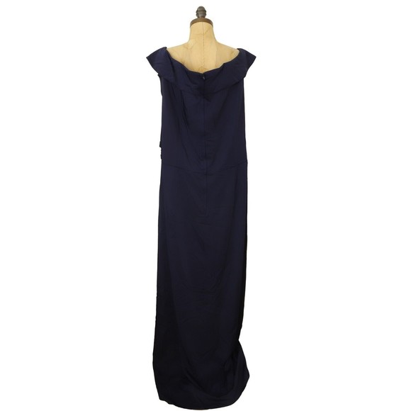 La Femme Surplice Off the Shoulder Column Gown Size 20 Navy Blue NWT B61 - Picture 4 of 6